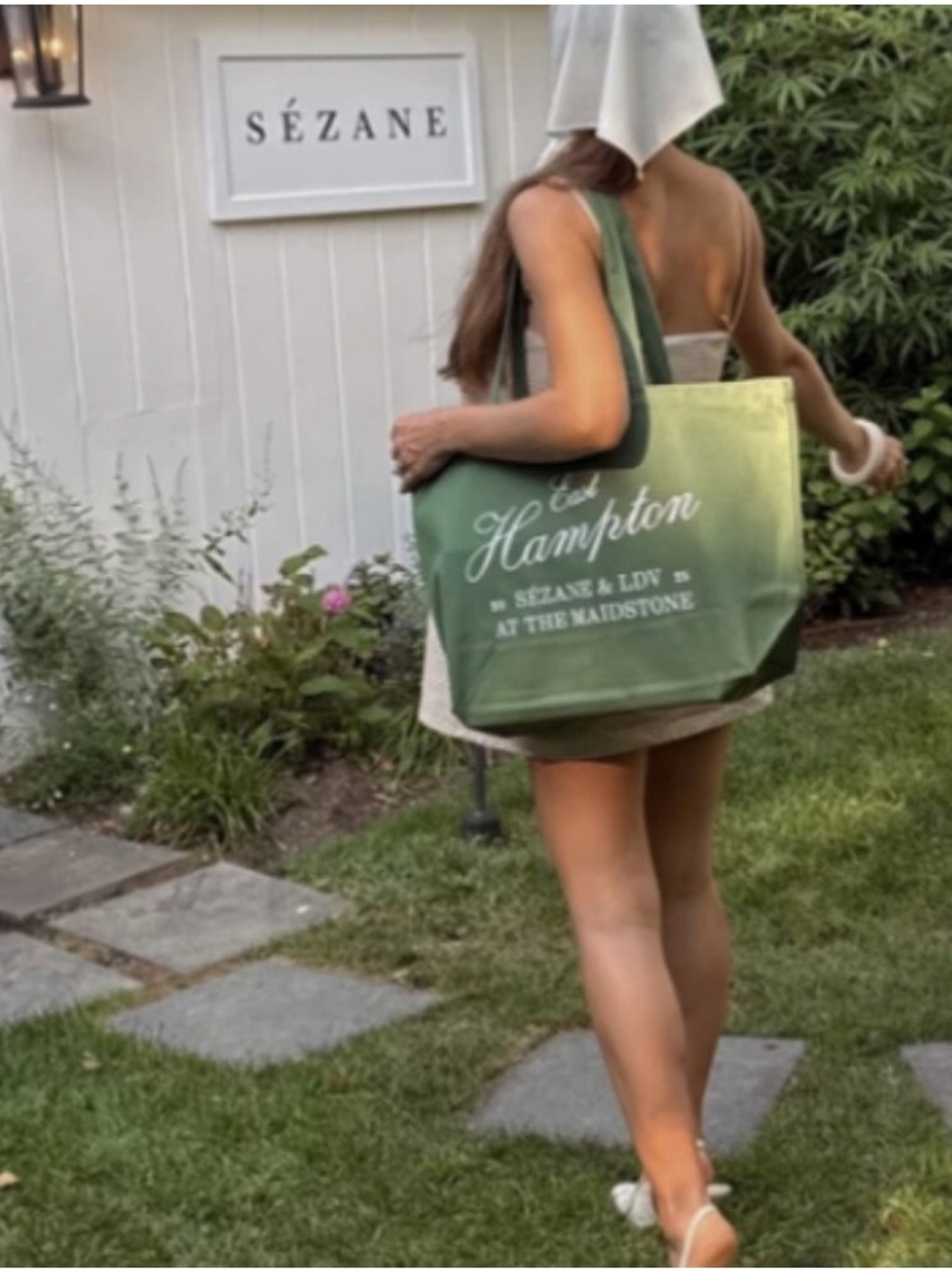 SEZANE Green East Hampton French Amour Tour Cotton Tote REUSABLE CATCHALL BAG